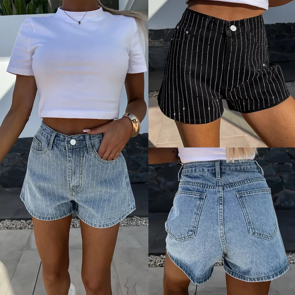 Summer Women's Clothing Streetwear Rhinestone Denim Shorts For Woman Mid Waist Straight Leg Cotton Three Quarter Length
Summer Women's Clothing Streetwear Rhinestone Denim Shorts For Woman Mid Waist Straight Leg Cotton Three Quarter Length