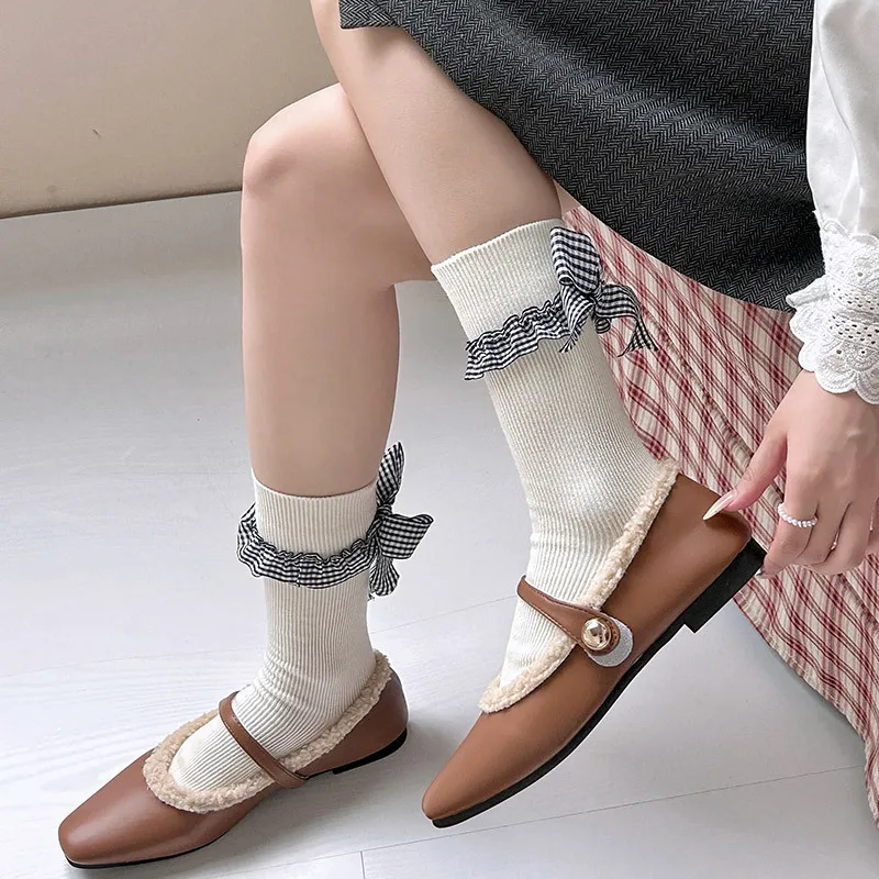 Plaid Bow Lolita Cute Ruffle Socks Women Japanese Style Solid Color Black White Gray Long Socks JK Sweet Girls Kawaii Cute Socks
Plaid Bow Lolita Cute Ruffle Socks Women Japanese Style Solid Color Black White Gray Long Socks JK Sweet Girls Kawaii Cute Socks