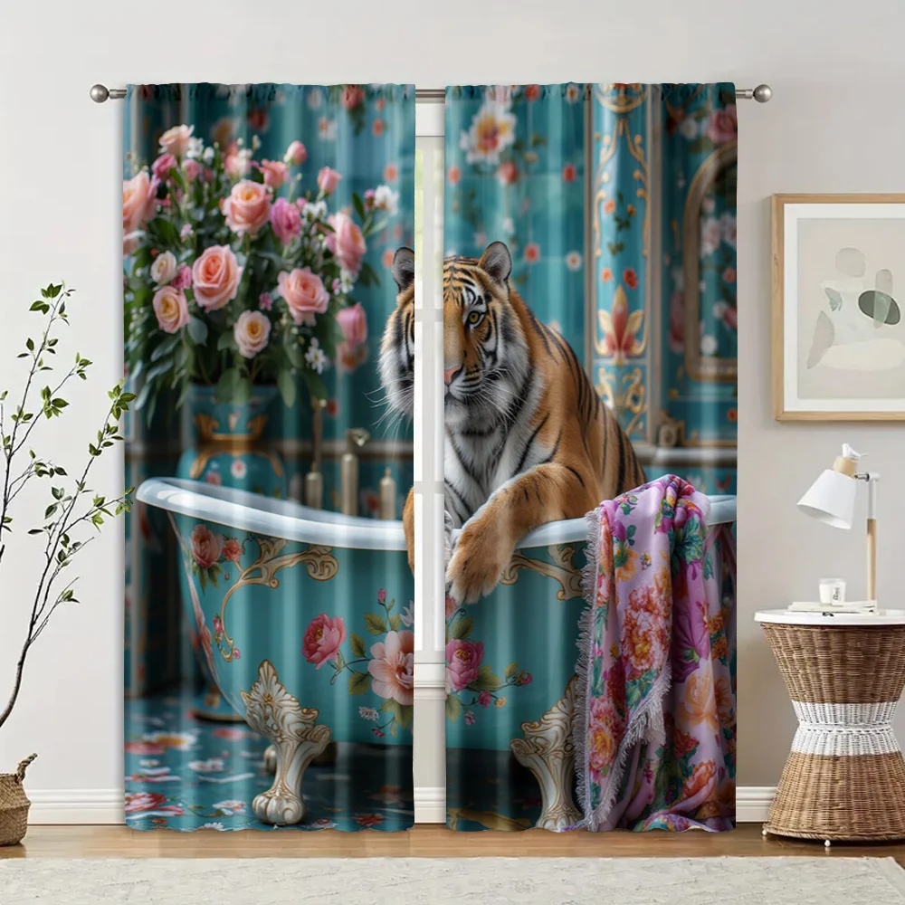 2 pcs, filtering curtains (excluding rods, non-movable, without batteries) Elegant Tiger in Bathtub for use in bedrooms and
2 pcs, filtering curtains (excluding rods, non-movable, without batteries) Elegant Tiger in Bathtub for use in bedrooms and