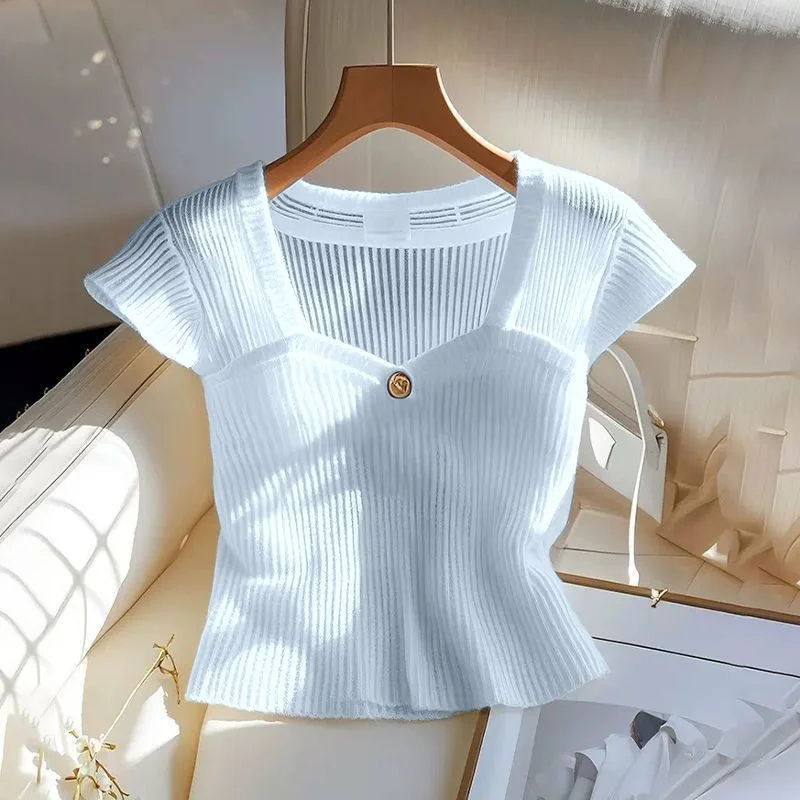 White Ice Silk Knitted Top Women's Summer Thin Short Sleeve T-Shirt Fashionable High-End Base Shirt Commute Style Slim Fit
White Ice Silk Knitted Top Women's Summer Thin Short Sleeve T-Shirt Fashionable High-End Base Shirt Commute Style Slim Fit