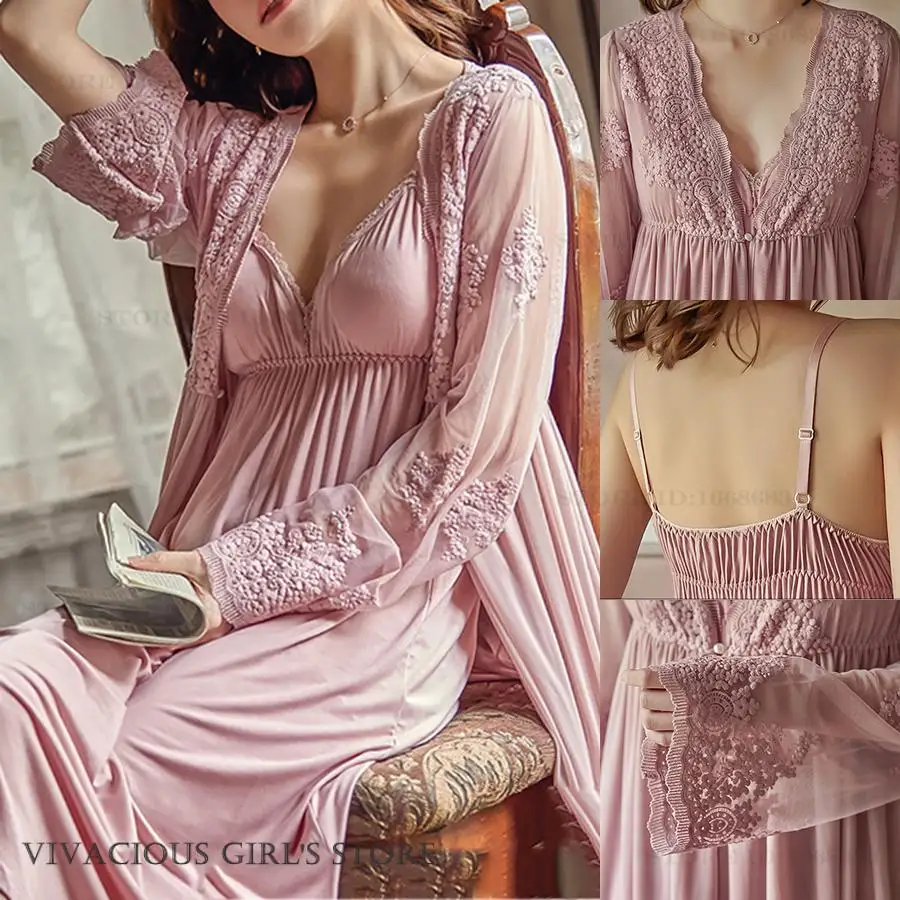 Female Nighty&Robe Set Nightgown Retro French Court Style Sleepwear Home Dress Sexy Hollow Out Lace Bathrobe Nightdress Negligee
Female Nighty&Robe Set Nightgown Retro French Court Style Sleepwear Home Dress Sexy Hollow Out Lace Bathrobe Nightdress Negligee