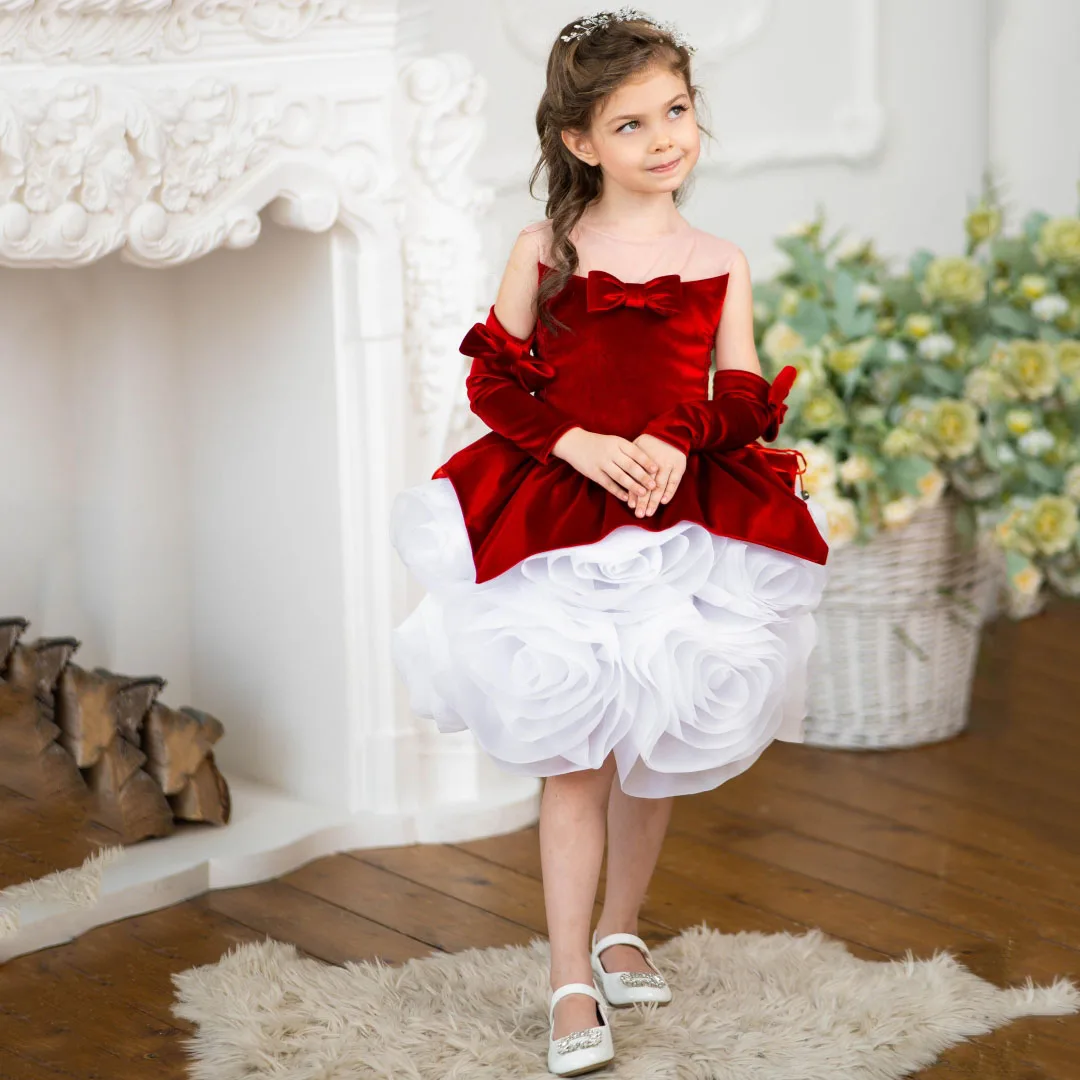 Customized Flower Girl Dresses Red Velvet White Tulle Puffy With Bow For Wedding Birthday Party Holy Communion Banquet Gown
Customized Flower Girl Dresses Red Velvet White Tulle Puffy With Bow For Wedding Birthday Party Holy Communion Banquet Gown