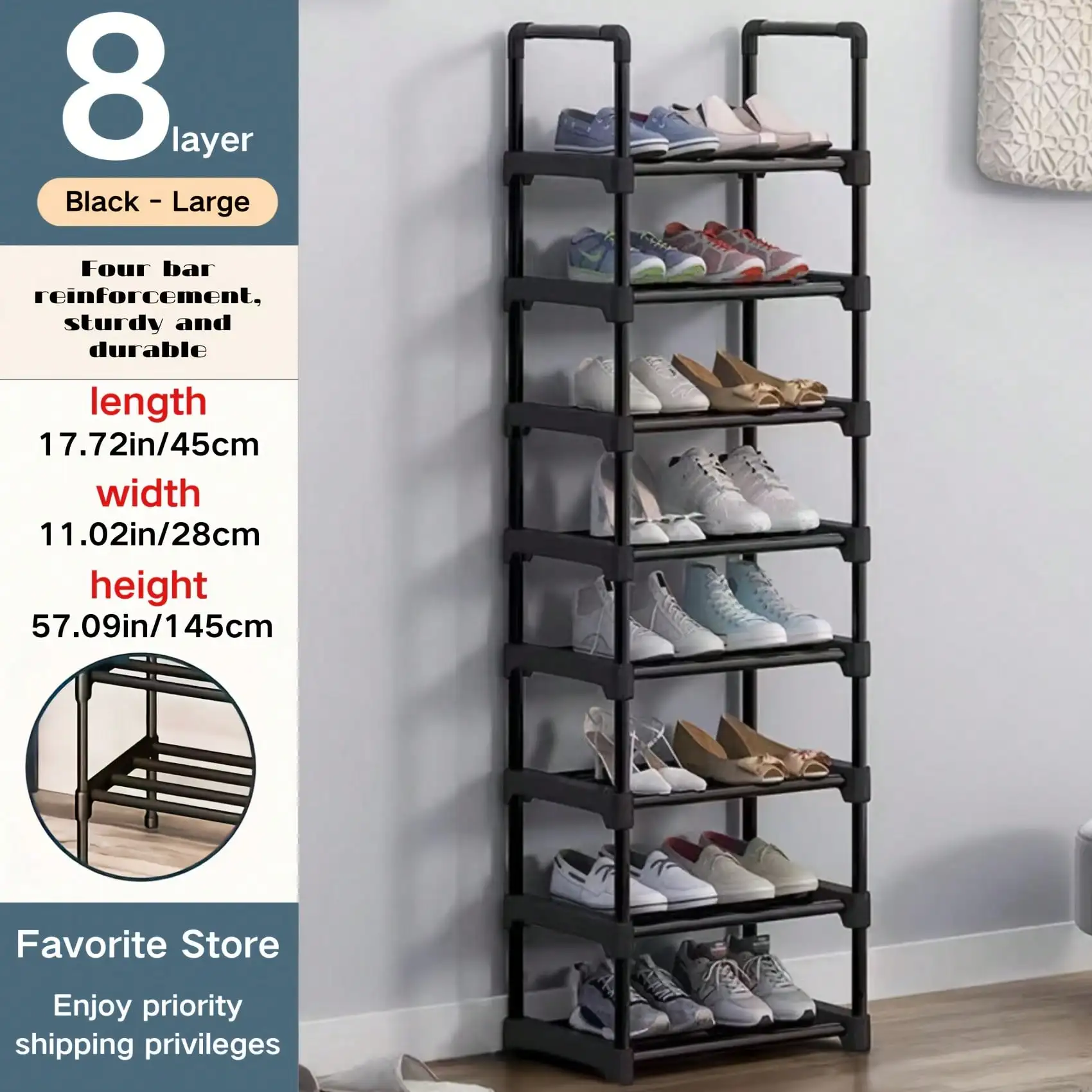 8 Tier Shoe Rack, Floor Standing Shoe Rack, Simple To Assemble Shoe Storage Organizer, Large Capacity Organizer, Living Room
8 Tier Shoe Rack, Floor Standing Shoe Rack, Simple To Assemble Shoe Storage Organizer, Large Capacity Organizer, Living Room