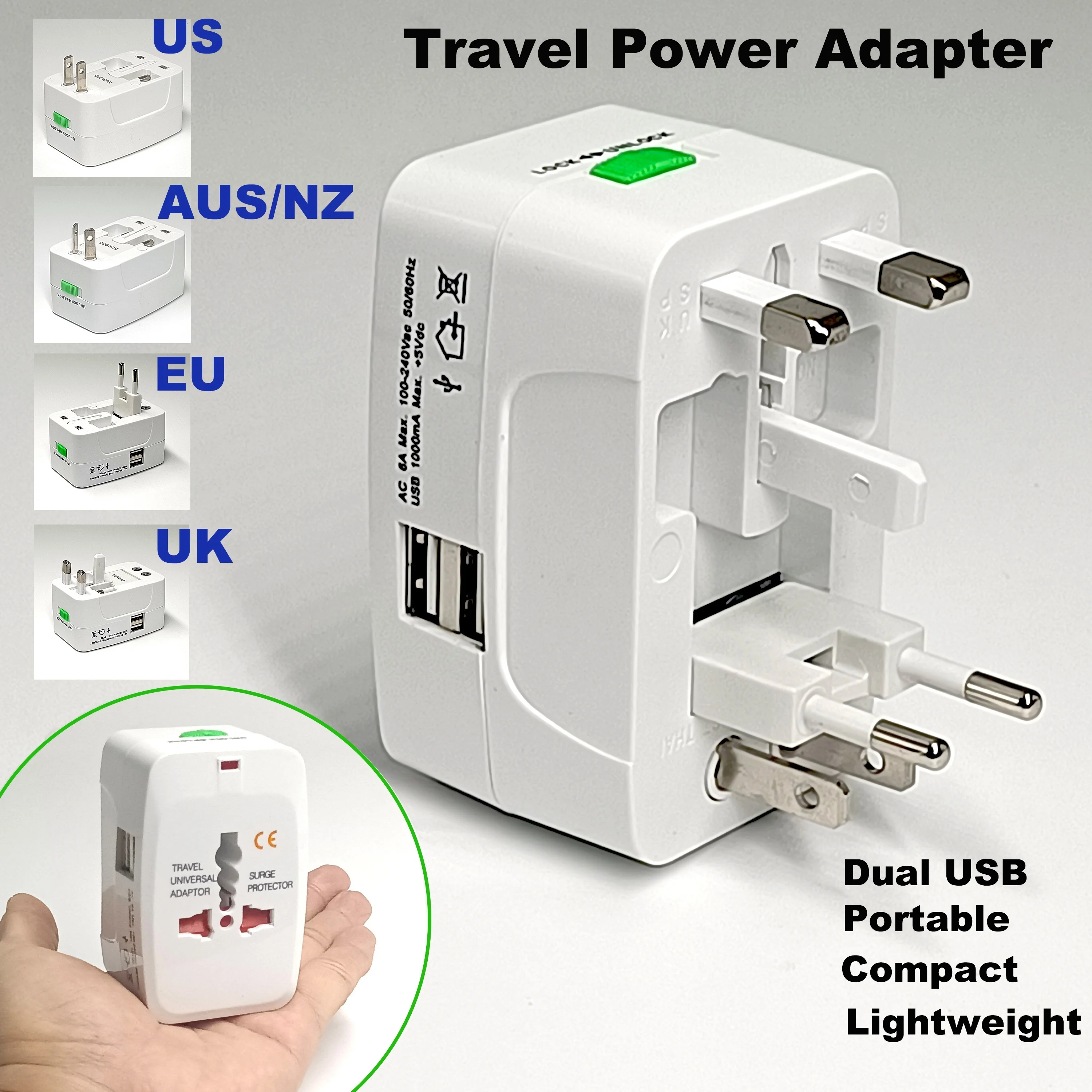 Двойной USB-адаптер для путешествий Универсальный адаптер питания, адаптер для вилки Дорожный адаптер Универсальное зарядное устройство по всему миру Адаптер питания
Двойной USB-адаптер для путешествий Универсальный адаптер питания, адаптер для вилки Дорожный адаптер Универсальное зарядное устройство по всему миру Адаптер питания