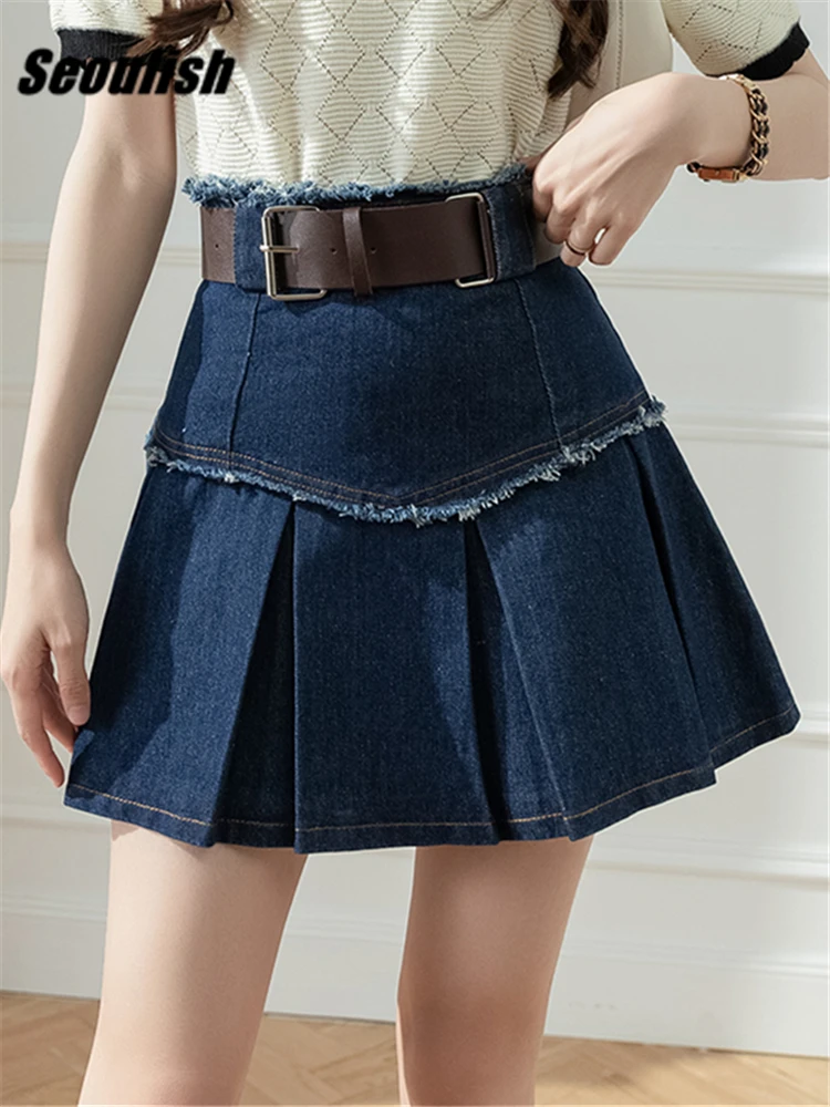 Seoulish Summer Tassel Women's Denim Short Skirts with Belted High Waist Jeans Skirts Female A-line Sexy Mini Skirt 2023 New
Seoulish Summer Tassel Women's Denim Short Skirts with Belted High Waist Jeans Skirts Female A-line Sexy Mini Skirt 2023 New