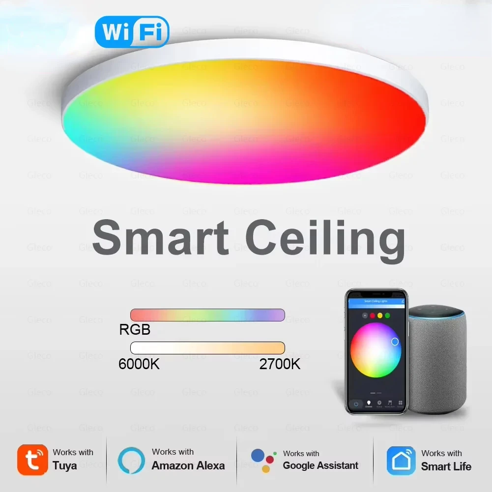 Tuya Zigbee 3.0 Умный потолочный светильник Wi-Fi RGBCW Светодиодный потолочный светильник Гостиная Украшение дома Умная лампа для Alexa, Google Home T g
Tuya Zigbee 3.0 Умный потолочный светильник Wi-Fi RGBCW Светодиодный потолочный светильник Гостиная Украшение дома Умная лампа для Alexa, Google Home T g