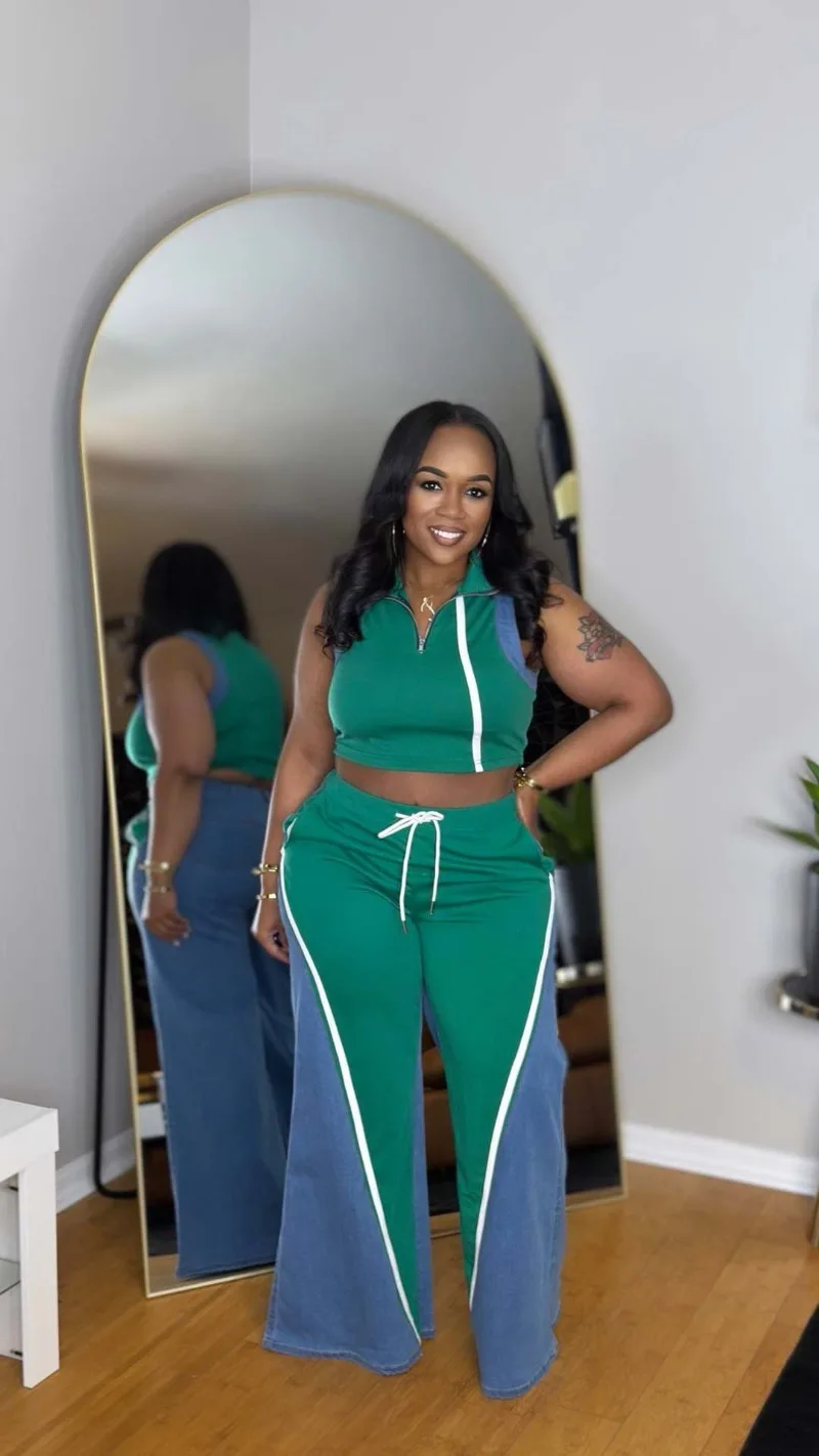 KEXU Fashion Patchwork Sporty Women's Set Sleeveless Top and Flare Pants 2025 Summer Two 2 Piece Sets Outfits Tracksuit
KEXU Fashion Patchwork Sporty Women's Set Sleeveless Top and Flare Pants 2025 Summer Two 2 Piece Sets Outfits Tracksuit