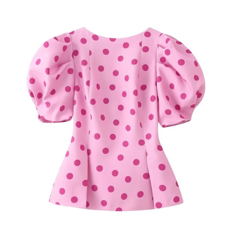 2026 Trendy Women Pink Polka Dot Puff Short Sleeve Blouse Backless Design Double Side Slit Hem Slim Fit Peplum Top Fashion Daily
2026 Trendy Women Pink Polka Dot Puff Short Sleeve Blouse Backless Design Double Side Slit Hem Slim Fit Peplum Top Fashion Daily