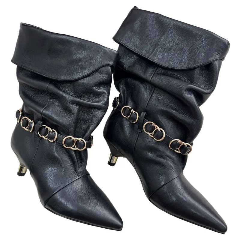 High Quality New Kitten Heel Cowboy Boots Women Elegant Pointed Slip On Mid Calf Genuine Leather Sole Western Knight Boots
High Quality New Kitten Heel Cowboy Boots Women Elegant Pointed Slip On Mid Calf Genuine Leather Sole Western Knight Boots