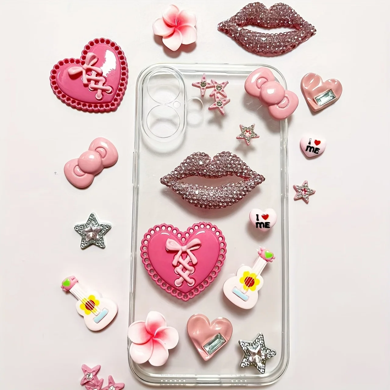 One Set Pink Bling Diamond Lip Five Petal Flower Guitar Heart Junk Phone Case Decoration Charm Accessories Flat Back DIY Craft
One Set Pink Bling Diamond Lip Five Petal Flower Guitar Heart Junk Phone Case Decoration Charm Accessories Flat Back DIY Craft