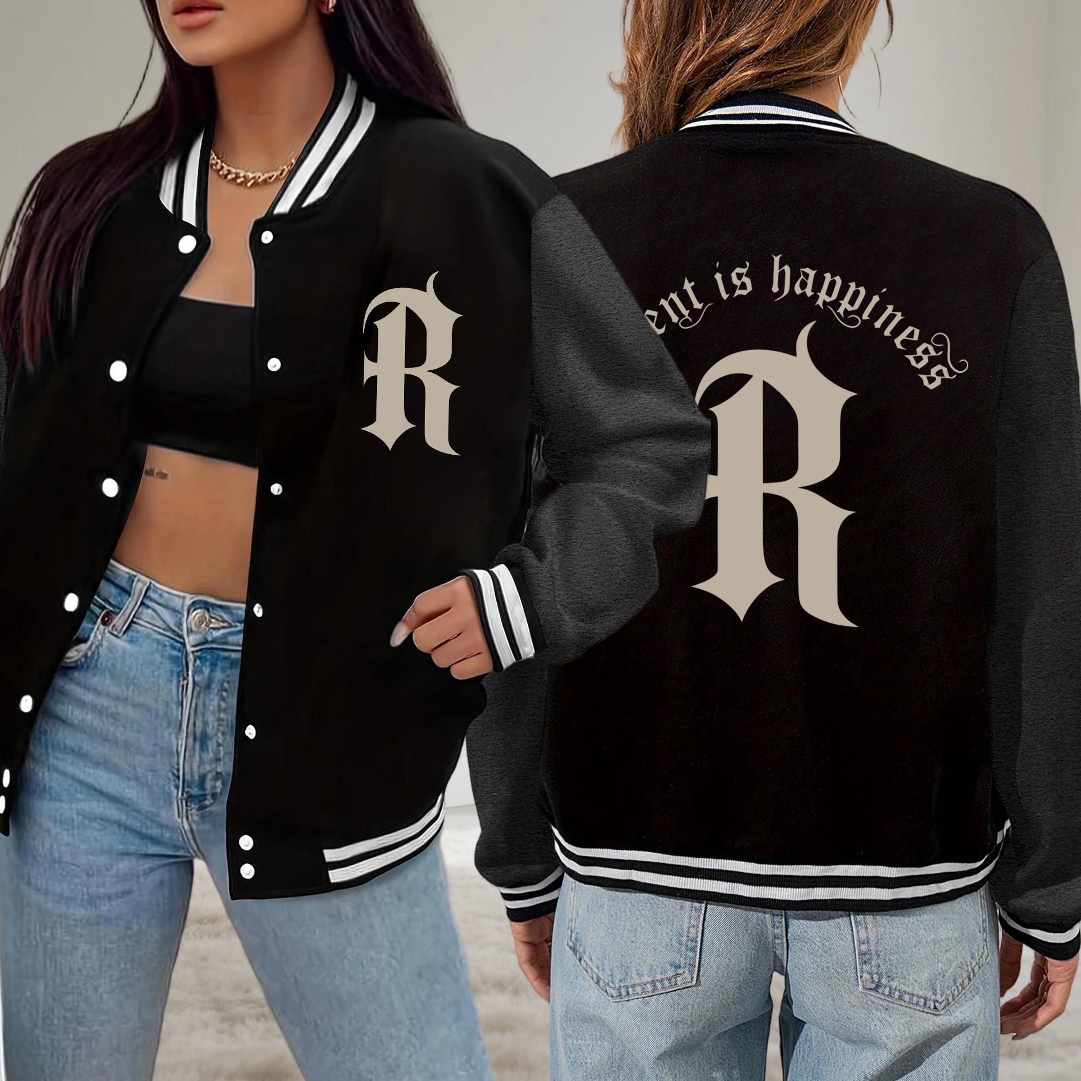 Content Is Happiness Letter R Printed Baseball Uniform Woman Casual Fleece Streetwear Autumn Y2K Jacket Loose American Coat
Content Is Happiness Letter R Printed Baseball Uniform Woman Casual Fleece Streetwear Autumn Y2K Jacket Loose American Coat