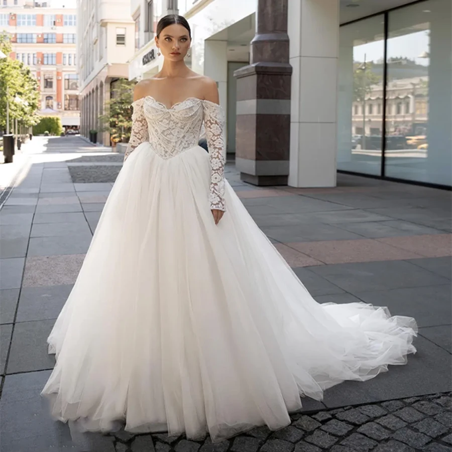 Customized Sweetheart 3/4 Sleeve Lace Top Tull Skirt A-line Wedding Dress Backless See Through Zipper Bridal Gown
Customized Sweetheart 3/4 Sleeve Lace Top Tull Skirt A-line Wedding Dress Backless See Through Zipper Bridal Gown