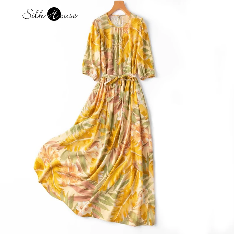 Vacation Style Summer Oil Painting 100%Natural Mulberry Silk 03Crepe De Chine Half Sleeve Large Hem Women's Fashionable Dress
Vacation Style Summer Oil Painting 100%Natural Mulberry Silk 03Crepe De Chine Half Sleeve Large Hem Women's Fashionable Dress