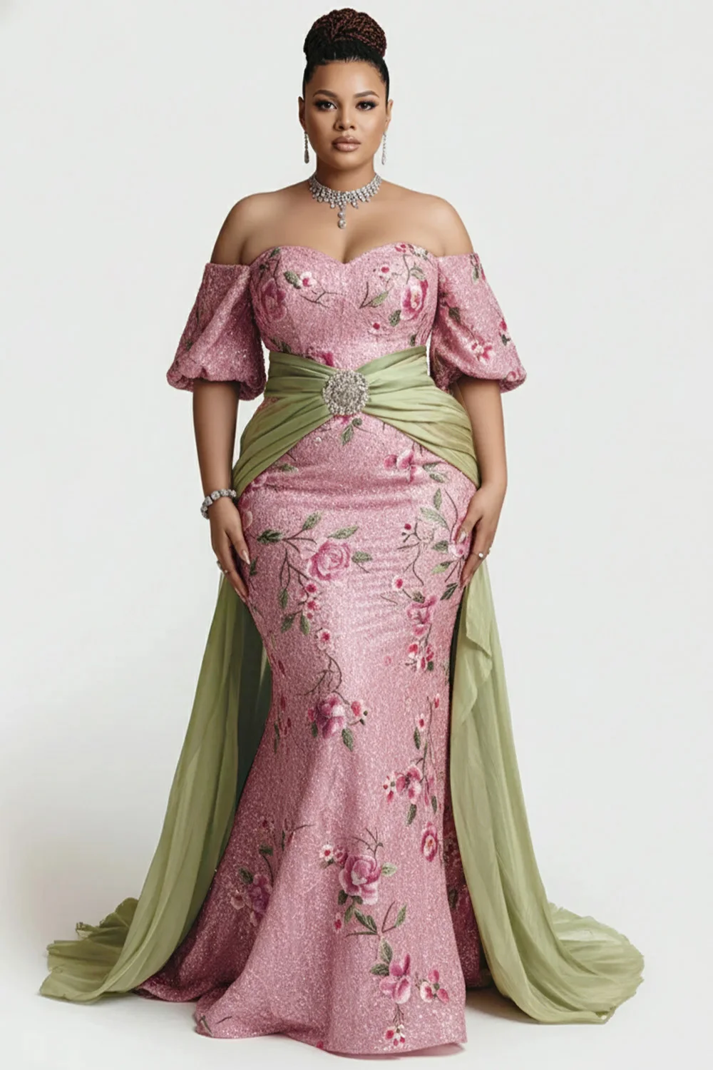 Plus Size Formal Organza Pink Floral Off The Shoulder Short Sleeve With Skirt Overlay Satin Maxi Dresses
Plus Size Formal Organza Pink Floral Off The Shoulder Short Sleeve With Skirt Overlay Satin Maxi Dresses