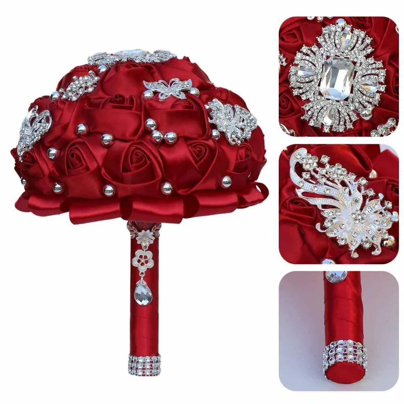 Manufacturer's Supply, Spot Burgundy Hand Bouquet Rhinestone Ribbon Bridal Hand Bouquet Cross-border Wedding Bouquet W319JS
Manufacturer's Supply, Spot Burgundy Hand Bouquet Rhinestone Ribbon Bridal Hand Bouquet Cross-border Wedding Bouquet W319JS