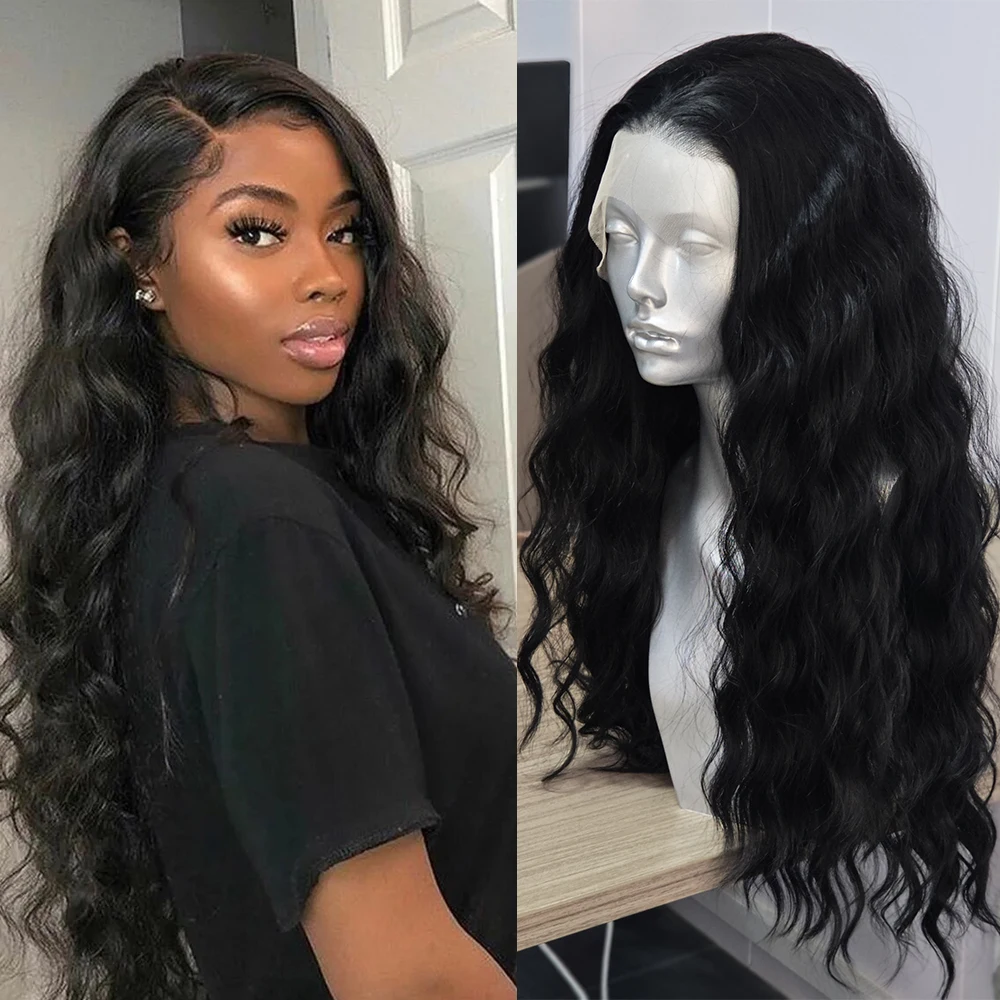 Black Wave Synthetic Wig Natural Black Color Women Daily Use 1B# Color Body Wave Heat Resistant Fiber Lace Front Wigs
Black Wave Synthetic Wig Natural Black Color Women Daily Use 1B# Color Body Wave Heat Resistant Fiber Lace Front Wigs