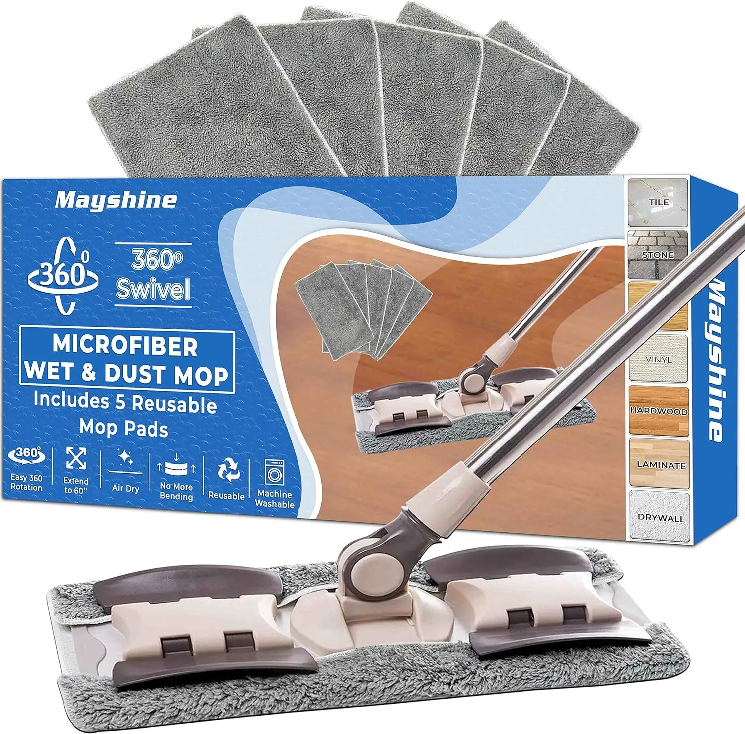 Microfiber Hardwood Floor Wet and Dry Dust Mop w/ 5 Reusable Pads, 360 Spin Mop System | Use on Wood, Tile, Laminate, and
Microfiber Hardwood Floor Wet and Dry Dust Mop w/ 5 Reusable Pads, 360 Spin Mop System | Use on Wood, Tile, Laminate, and