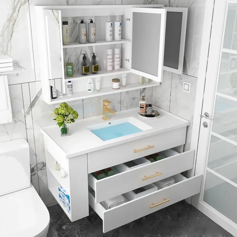Display Bathroom Cabinets with Sink Smart Mirror Integrated Ceramic Washbasin Bathroom Vanity Nordic Vestidores Trendy Furniture
Display Bathroom Cabinets with Sink Smart Mirror Integrated Ceramic Washbasin Bathroom Vanity Nordic Vestidores Trendy Furniture