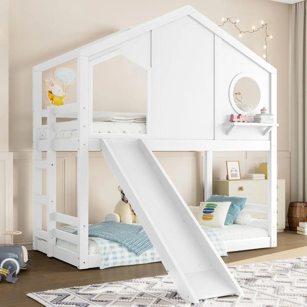 Twin Over Twin Wooden Bunk Bed with Slide and Window, Suitable for Kids and Teens, White, No Box Spring Needed
Twin Over Twin Wooden Bunk Bed with Slide and Window, Suitable for Kids and Teens, White, No Box Spring Needed