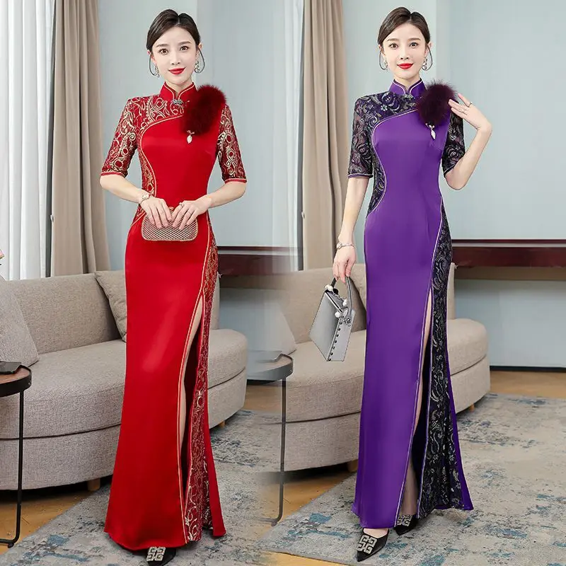 2025 Chinese Improved Cheongsam Vintage Qipao National Flower Embroidery Satin Wedding Dress Oriental A-line Evening Qipao Dress
2025 Chinese Improved Cheongsam Vintage Qipao National Flower Embroidery Satin Wedding Dress Oriental A-line Evening Qipao Dress