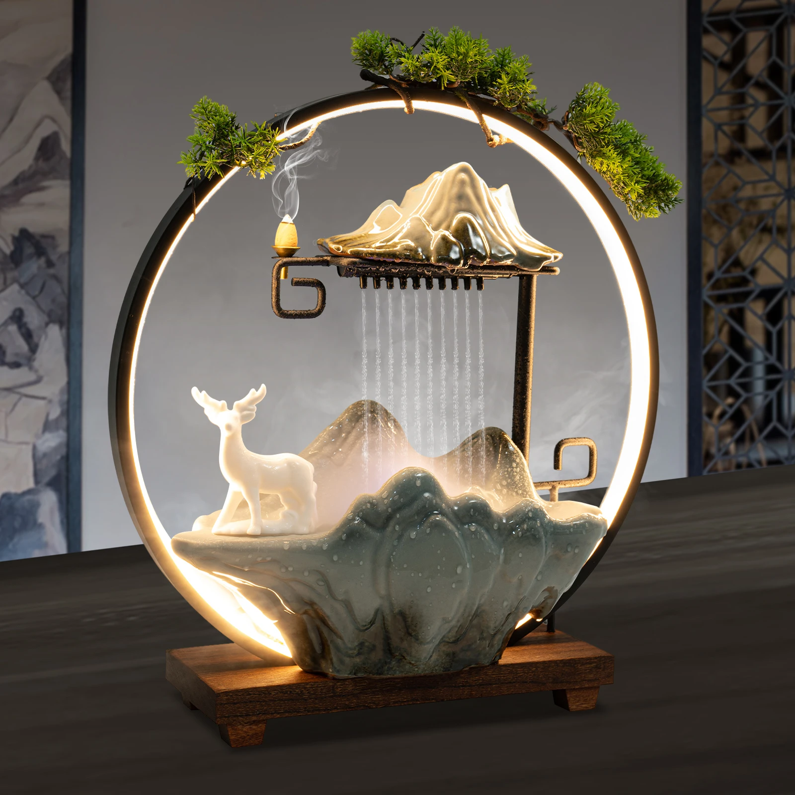 Modern LED Light Ring Waterfall Fountain, Wood & Ceramic Tabletop Decor for Home Office, 15.7 Inch Relaxing Indoor Zen Fountain
Modern LED Light Ring Waterfall Fountain, Wood & Ceramic Tabletop Decor for Home Office, 15.7 Inch Relaxing Indoor Zen Fountain