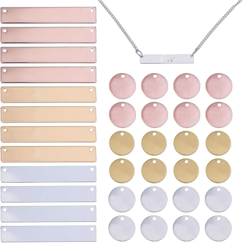 36pcs 3 Colors Stamping Blank Tag Pendants Brass and 304 Stainless Steel Pendants Engraving Blanks Message Word Tag Pendants
36pcs 3 Colors Stamping Blank Tag Pendants Brass and 304 Stainless Steel Pendants Engraving Blanks Message Word Tag Pendants