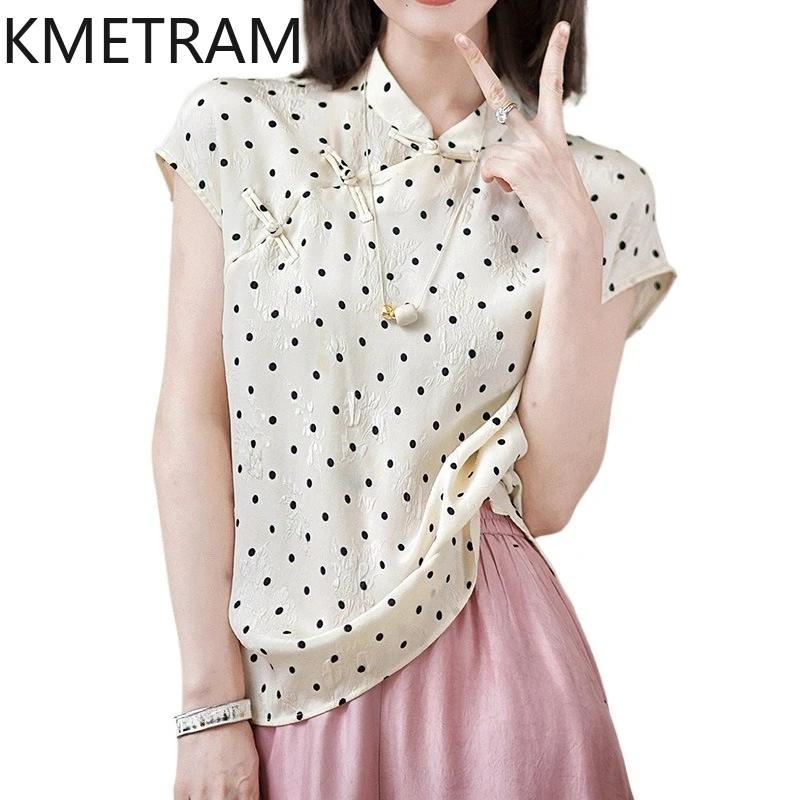 KMETRAM 92.3% Real Mulberry Silk Shirts Woman Elegant Polka Dot Blouse New Chinese Style Summer Tops 2026 Women Clothing одежда
KMETRAM 92.3% Real Mulberry Silk Shirts Woman Elegant Polka Dot Blouse New Chinese Style Summer Tops 2026 Women Clothing одежда