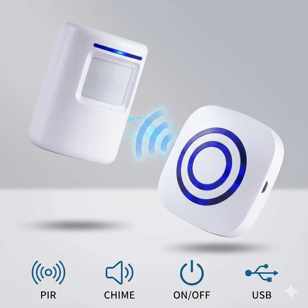 Motion Sensor Door Chime for Business, Outdoor Doorbell Kit Wireless Driveway Alert Infrared Motion Sensor Chime with 1 Receiver
Motion Sensor Door Chime for Business, Outdoor Doorbell Kit Wireless Driveway Alert Infrared Motion Sensor Chime with 1 Receiver