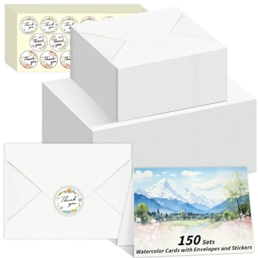 150 Pack Watercolor Cards with Envelopes and Stickers, 5x7 Inches Watercolor Paper Cards, 140lb/300GSM Foldable Watercolor Post
150 Pack Watercolor Cards with Envelopes and Stickers, 5x7 Inches Watercolor Paper Cards, 140lb/300GSM Foldable Watercolor Post