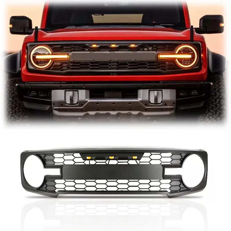 Spedking матовый черный ABS автомобильная сетчатая передняя решетка со светодиодными желтыми фонарями для Bronco 2021+ автомобильная решетка
Spedking матовый черный ABS автомобильная сетчатая передняя решетка со светодиодными желтыми фонарями для Bronco 2021+ автомобильная решетка