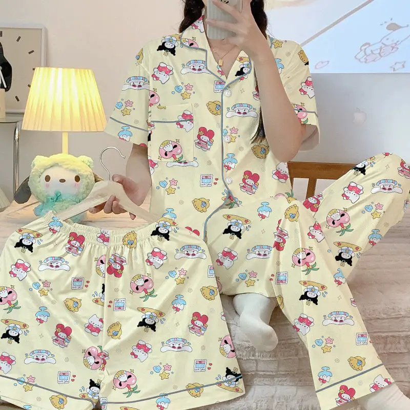 3 шт., летние милые пижамы Sanrio Hello Kitty для девочек, студенческого общежития, летние милые пижамы высокого качества My Melody, домашняя одежда с героями мультфильмов 
3 шт., летние милые пижамы Sanrio Hello Kitty для девочек, студенческого общежития, летние милые пижамы высокого качества My Melody, домашняя одежда с героями мультфильмов