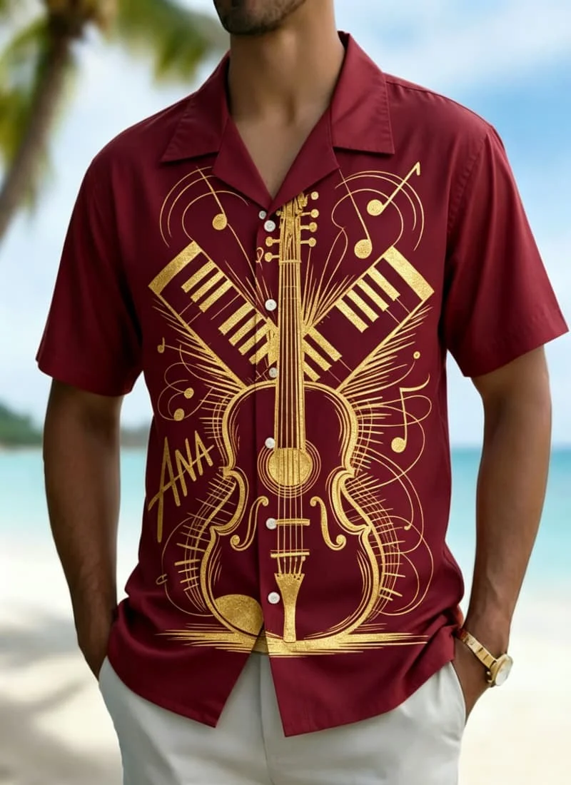 Men's minimalist white drawn instrument printed shirt, for summer holidays, beach trips, daily travel, and street wear
Men's minimalist white drawn instrument printed shirt, for summer holidays, beach trips, daily travel, and street wear