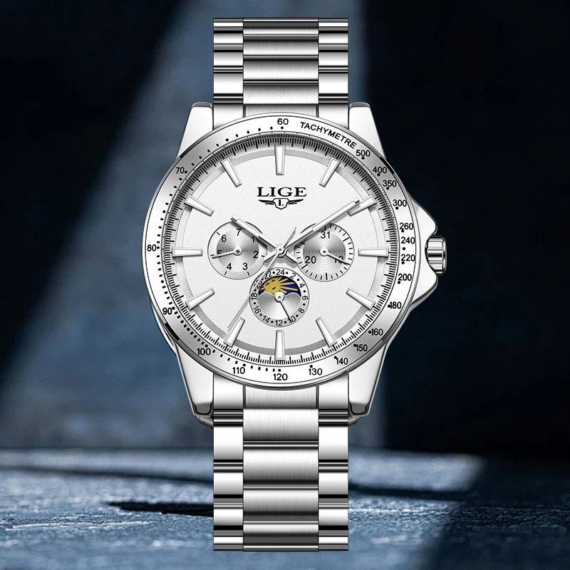 LIGE Luxury Classic Quartz Man Watch Business Unique Dial Stainless Steel 24-Hour Moon Phase Waterproof Date Weeks Watches Male
LIGE Luxury Classic Quartz Man Watch Business Unique Dial Stainless Steel 24-Hour Moon Phase Waterproof Date Weeks Watches Male