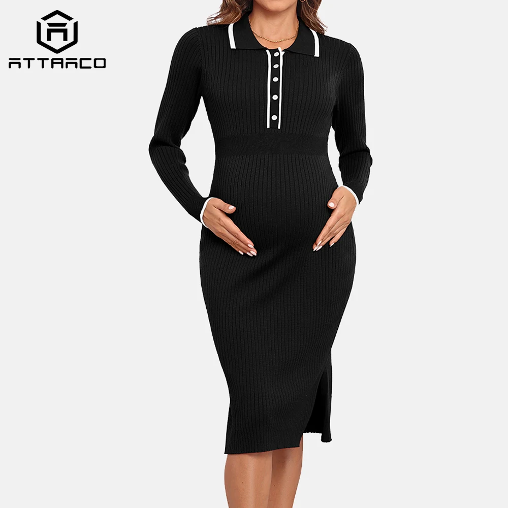 ATTRACO Women Maternity Knit Sweater Dress Fashion Business Slim Fit Polo Collar With Button Side Split Long Sleeves Dress
ATTRACO Women Maternity Knit Sweater Dress Fashion Business Slim Fit Polo Collar With Button Side Split Long Sleeves Dress