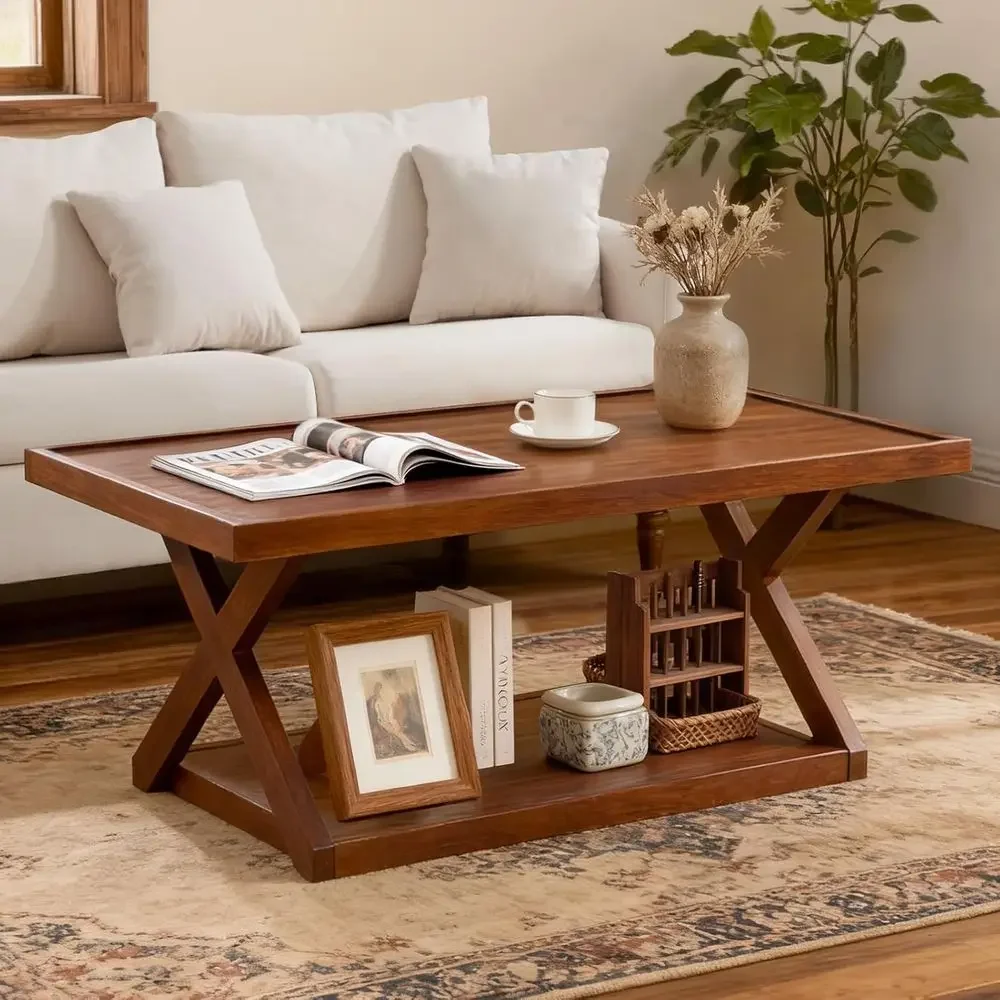 2-Tier Wooden Coffee Table for Living Room with Storage Shelf, X-Base, Supports 400 lbs
2-Tier Wooden Coffee Table for Living Room with Storage Shelf, X-Base, Supports 400 lbs