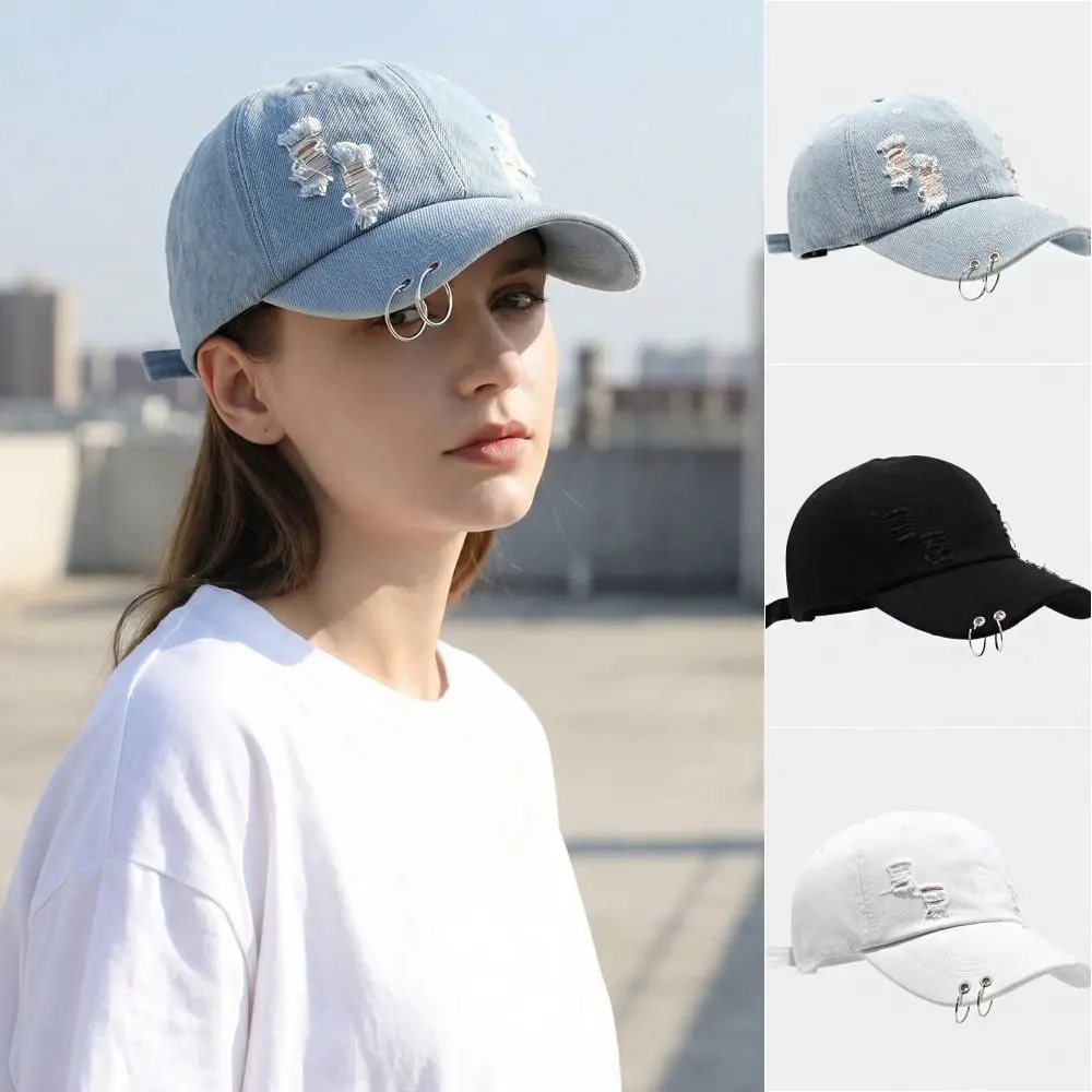 Casual Creative Iron Ring Baseball Cap Cotton Distressed Design Sunscreen Hat Duckbill Hat Fashion Sunshade Hat Girl
Casual Creative Iron Ring Baseball Cap Cotton Distressed Design Sunscreen Hat Duckbill Hat Fashion Sunshade Hat Girl