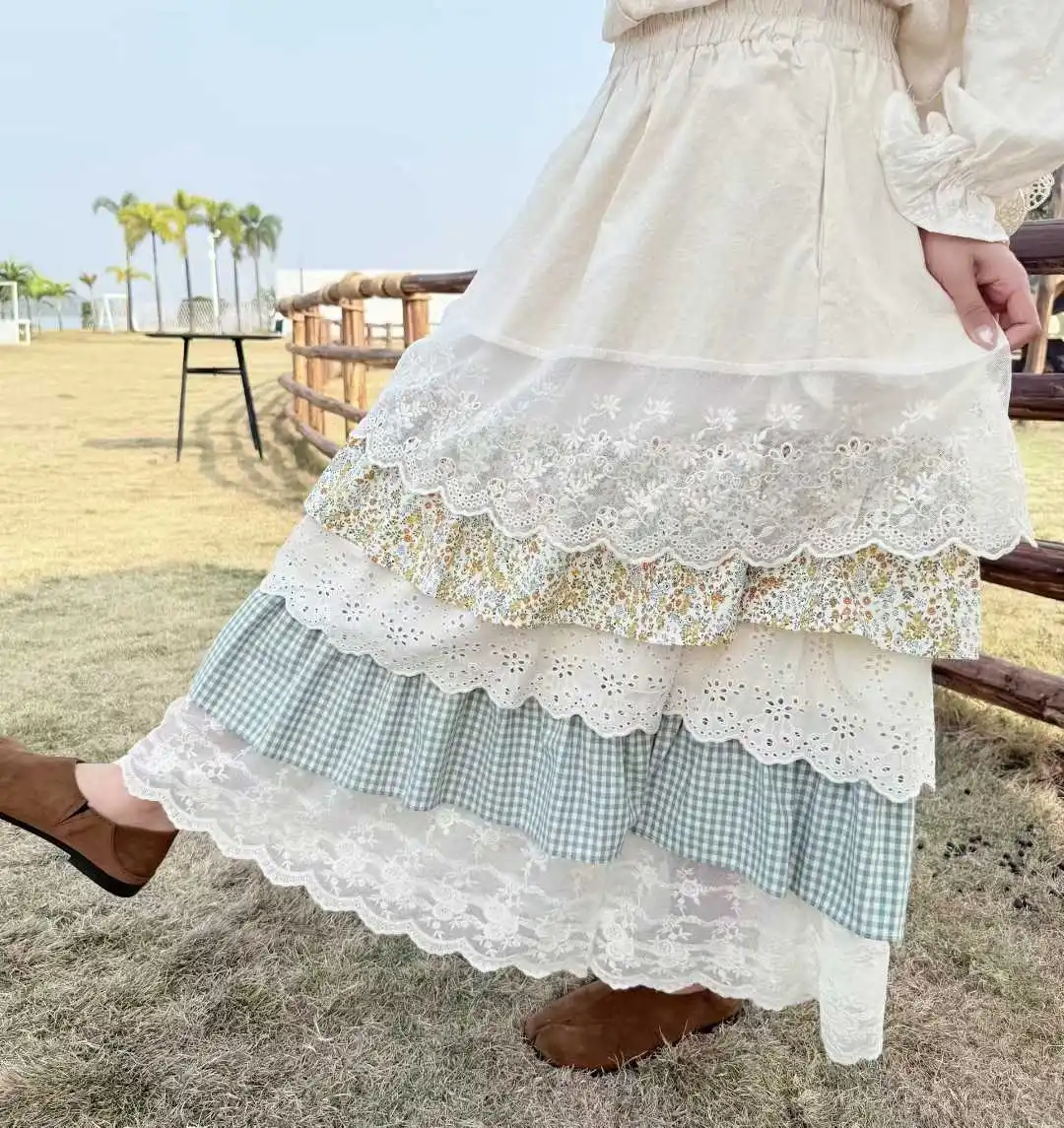 Women Vintage Cotton Lolita Long Cake Skirt Sweet Japanese Style Lace Ruffled Patchwork High Waist Party Skirt Faldas Mujer
Women Vintage Cotton Lolita Long Cake Skirt Sweet Japanese Style Lace Ruffled Patchwork High Waist Party Skirt Faldas Mujer