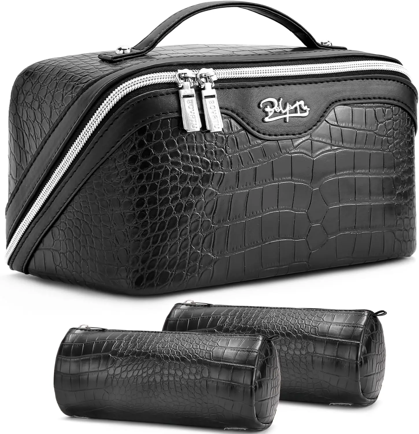 Large Capacity Travel Makeup Bag Set: 3 Pcs with Handle, Crocodile Pattern Vegan Leather Toiletry Organizer for Women
Large Capacity Travel Makeup Bag Set: 3 Pcs with Handle, Crocodile Pattern Vegan Leather Toiletry Organizer for Women
