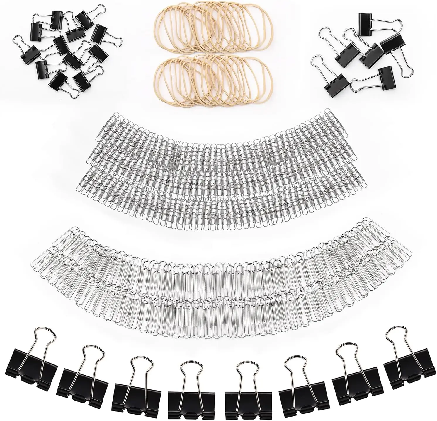 Assorted Clips & Bands: Binder, Paper & Foldback Clips; Rubber Bands for Office
Assorted Clips & Bands: Binder, Paper & Foldback Clips; Rubber Bands for Office