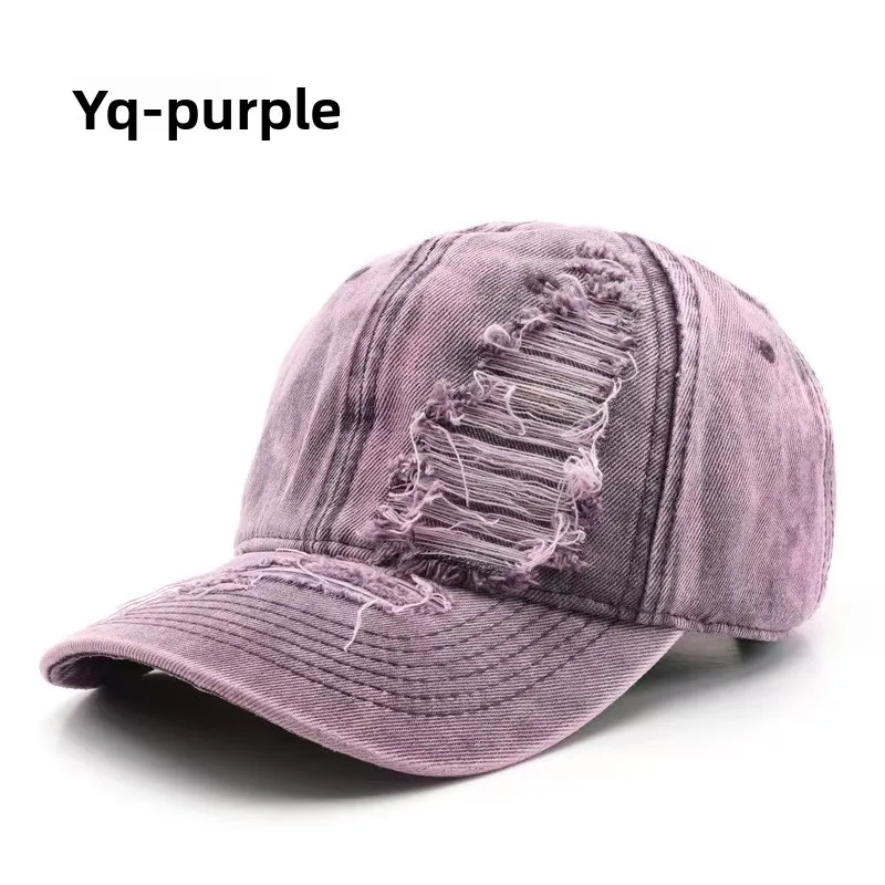 Retro-style women’s spring and autumn plain color, frayed-edge, water-washed, flat-brimmed hat; outdoor men’s baseball cap. 7 Sd7bc0d2b1ecc46e89a8dbafd8250647bv