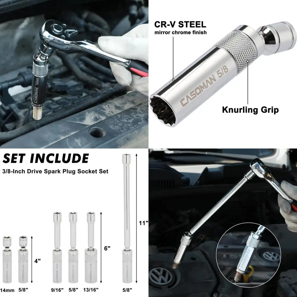 6PCS 3/8-Inch Drive Magnetic Swivel Spark Plug Socket Set, Include 9/16-Inch, 5/8-Inch, 13/16-Inch, 14mm Socket, Length: 4-Inch,
6PCS 3/8-Inch Drive Magnetic Swivel Spark Plug Socket Set, Include 9/16-Inch, 5/8-Inch, 13/16-Inch, 14mm Socket, Length: 4-Inch,