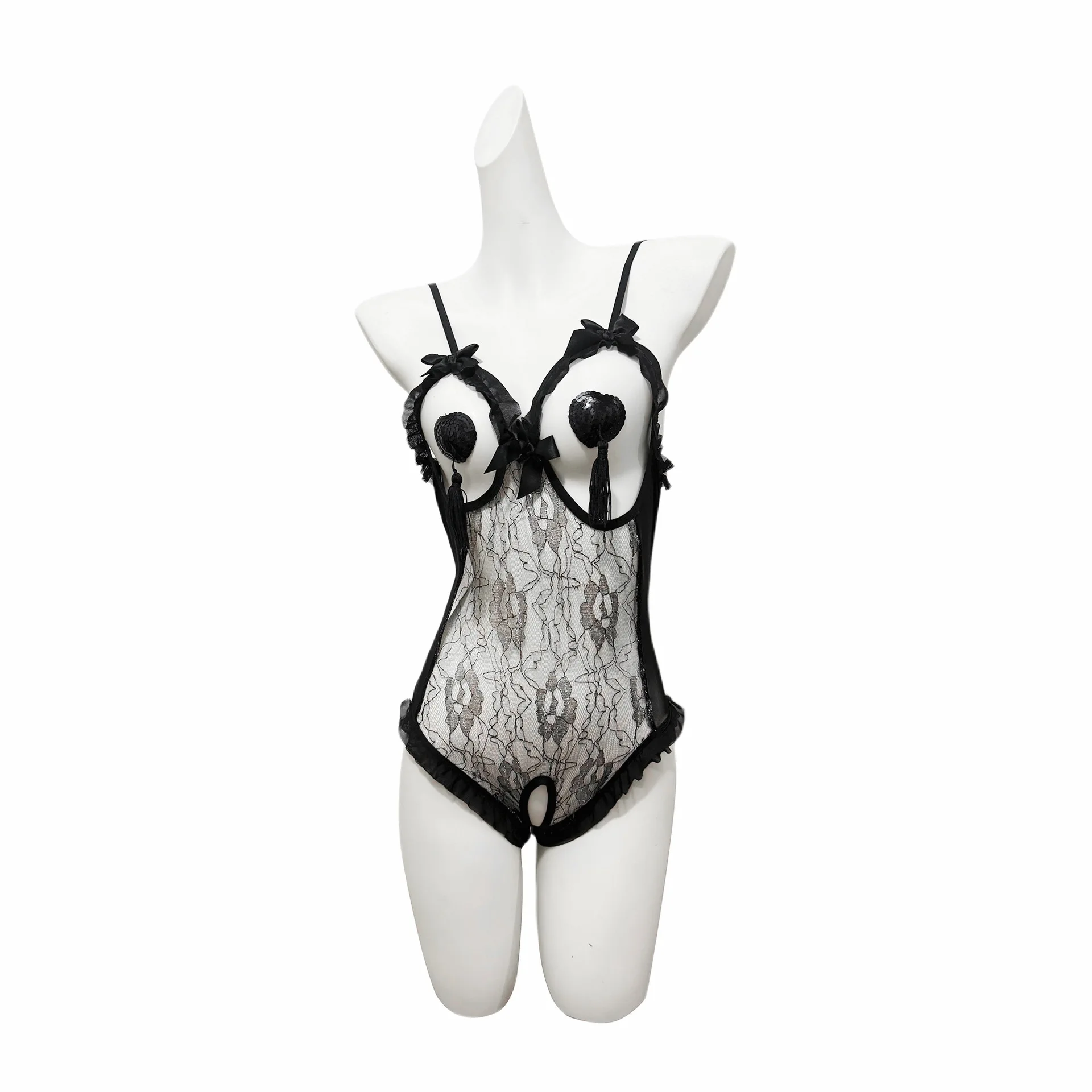 Sexy No-removal Open-crotch Bodysuits Silver Lace Bow Seductive Three-point Style Backless Deep V Sleeveless Bodysuits Thin BB0S
Sexy No-removal Open-crotch Bodysuits Silver Lace Bow Seductive Three-point Style Backless Deep V Sleeveless Bodysuits Thin BB0S