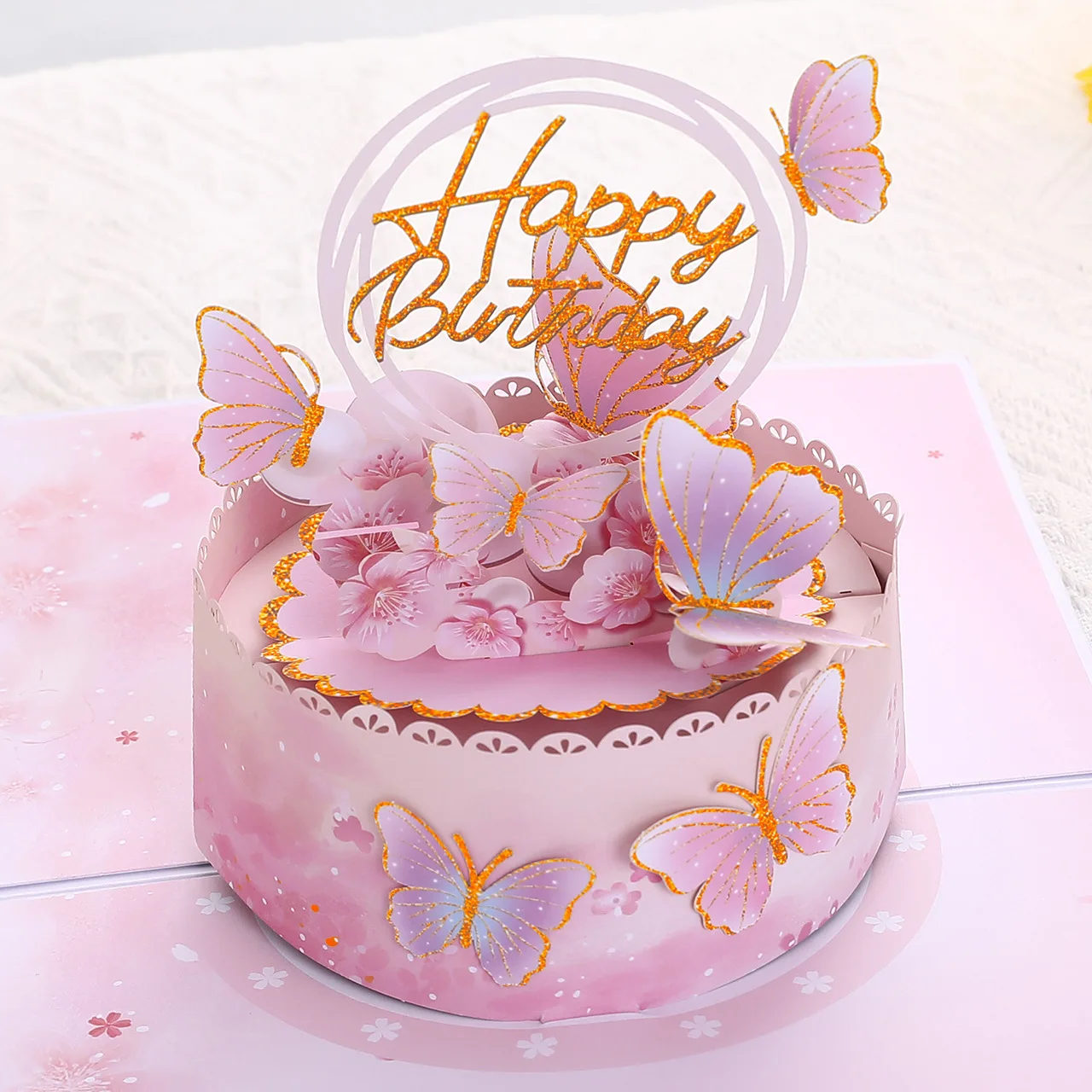 Pink Butterfly Birthday Cake Greeting Card 3D Pop Up Birthday Card Cherry Blossom Butterfly Stereo Card with Pearl Envelope
Pink Butterfly Birthday Cake Greeting Card 3D Pop Up Birthday Card Cherry Blossom Butterfly Stereo Card with Pearl Envelope