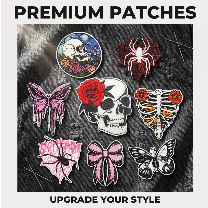 10/12PCS Wholesale Dark Style Embroidery Patches, Punk Gothic Iron on Appliques for Denim Jacket
10/12PCS Wholesale Dark Style Embroidery Patches, Punk Gothic Iron on Appliques for Denim Jacket