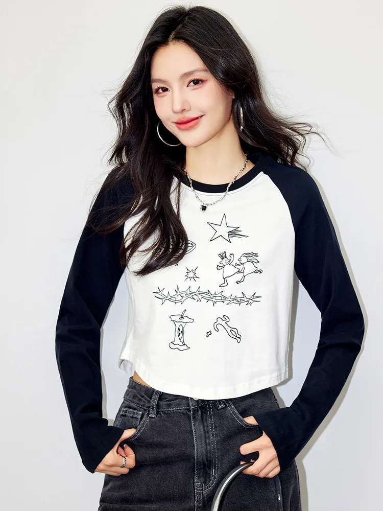 Splicing Printed Top For Women 2024 Spring And Autumn New Cartoon Children'S Fun White Printed Round Neck Hoodie
Splicing Printed Top For Women 2024 Spring And Autumn New Cartoon Children'S Fun White Printed Round Neck Hoodie