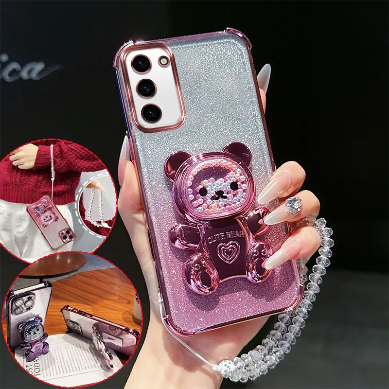 4 Corner Shockproof Phone Case with Cute 3D Bear Stand Crystal Chain Lanyard Glitter For Tecno Spark 40 Pro Plus 4G Back Cover
4 Corner Shockproof Phone Case with Cute 3D Bear Stand Crystal Chain Lanyard Glitter For Tecno Spark 40 Pro Plus 4G Back Cover