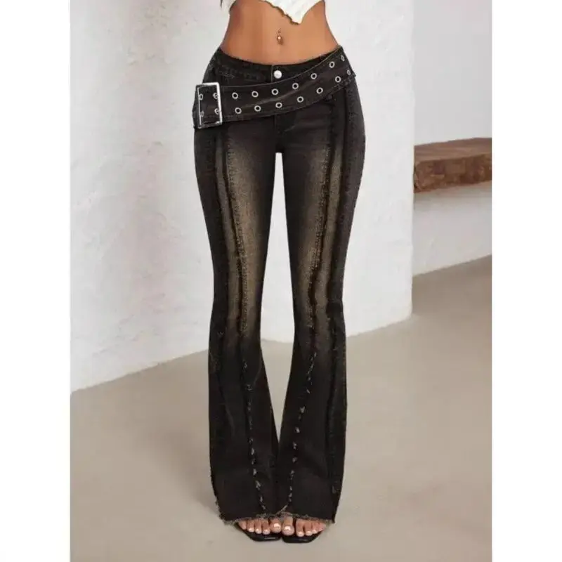 Women's Low Waisted Flared Jeans New Fashion Belt Raw Edge Trousers European Style Spicy Girl High Street Denim Pants
Women's Low Waisted Flared Jeans New Fashion Belt Raw Edge Trousers European Style Spicy Girl High Street Denim Pants
