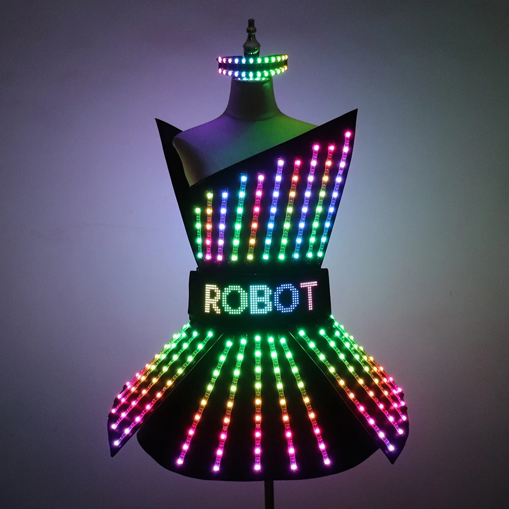 Full Color LED Dress Suits Nightclub Luminous Glasses Costume Singer Dj GoGo Glowing Sexy Skirt Party Light Up Dancer Clothing
Full Color LED Dress Suits Nightclub Luminous Glasses Costume Singer Dj GoGo Glowing Sexy Skirt Party Light Up Dancer Clothing