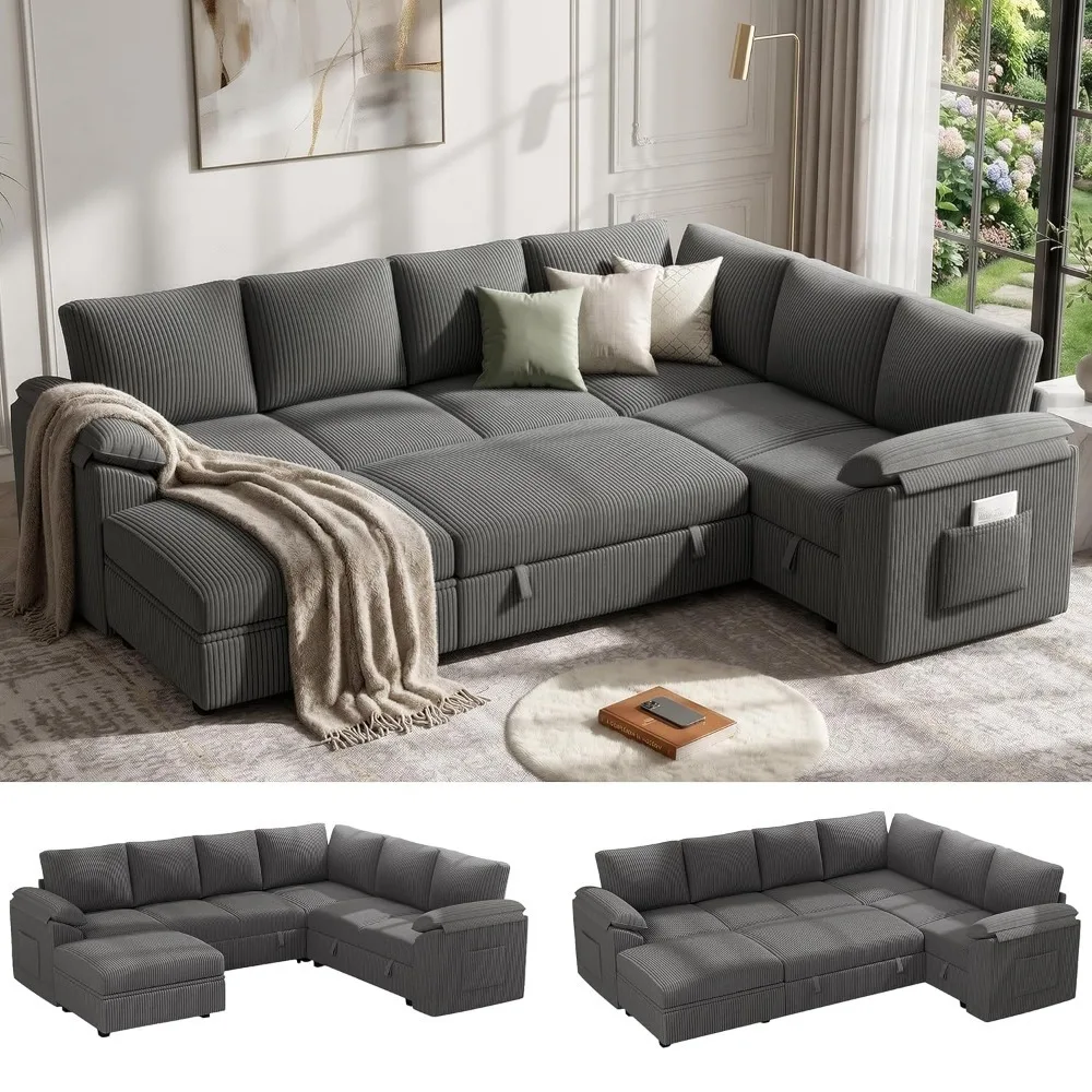 108 Inch Sectional Sleeper Sofa Bed with Pull Out Couch, U Shaped 7 Seat Cloud Modular Sectional Sofa with Storage, Customized
108 Inch Sectional Sleeper Sofa Bed with Pull Out Couch, U Shaped 7 Seat Cloud Modular Sectional Sofa with Storage, Customized