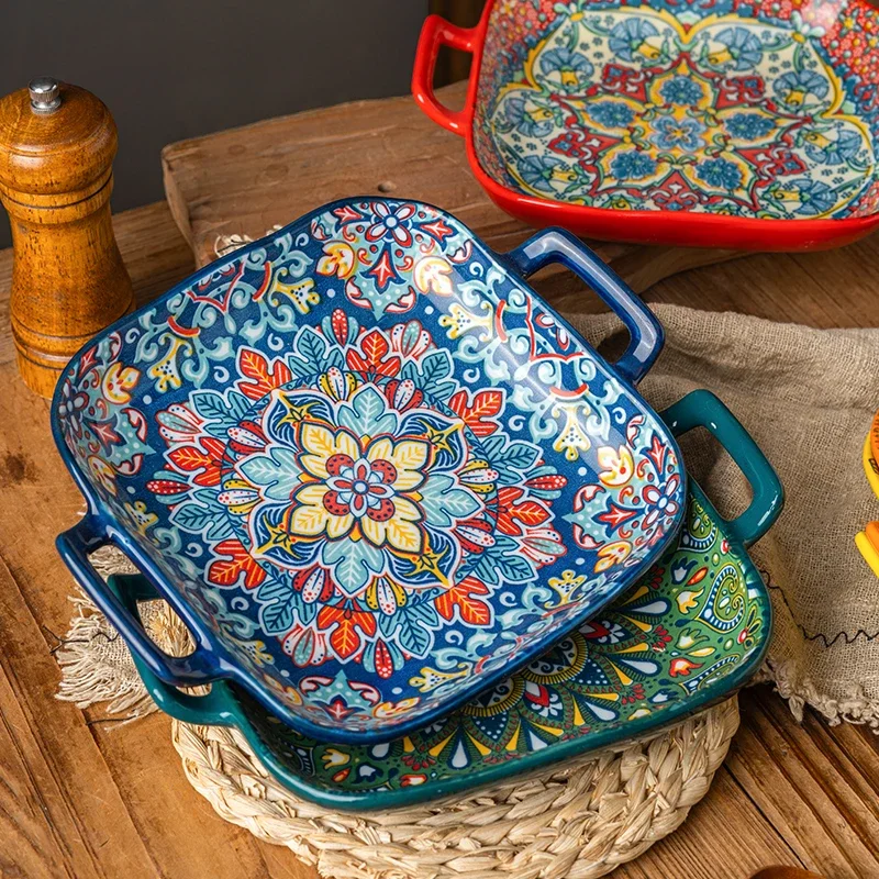 1PC Bohemian Ceramic Binaural Square Plate Beautiful Plate For Home High Appearance Level Plate Fruit Plate Oven Microwave Plate
1PC Bohemian Ceramic Binaural Square Plate Beautiful Plate For Home High Appearance Level Plate Fruit Plate Oven Microwave Plate
